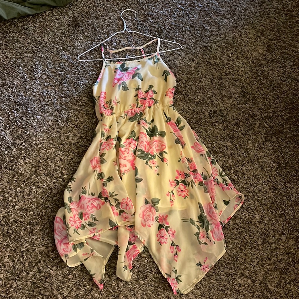 Yellow dress with pink roses
